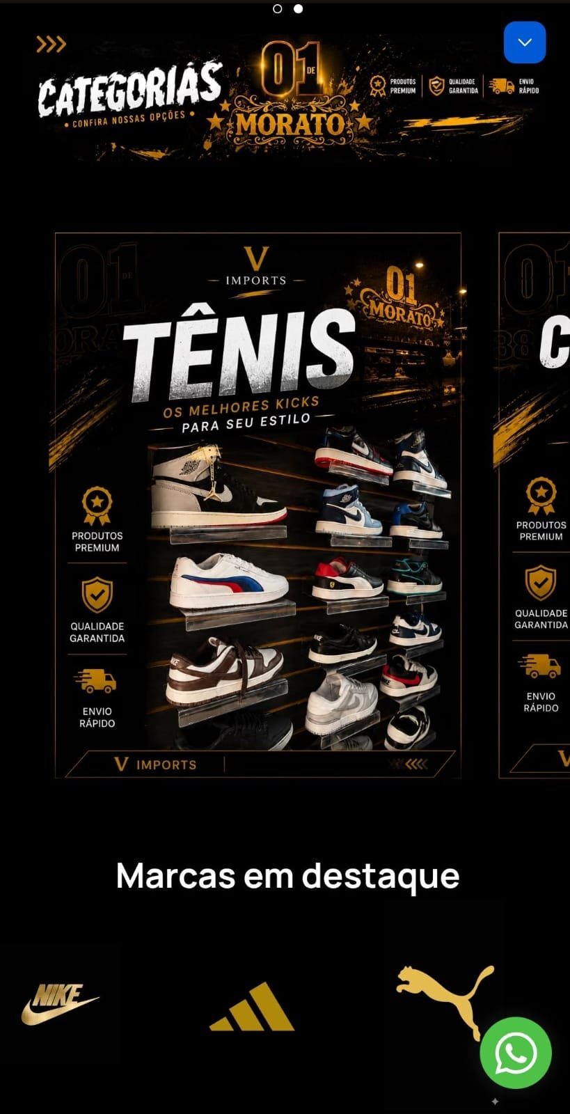 Categorias de produtos e marcas em destaque dentro da loja